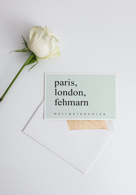 Postkarte Paris, London, Fehmarn